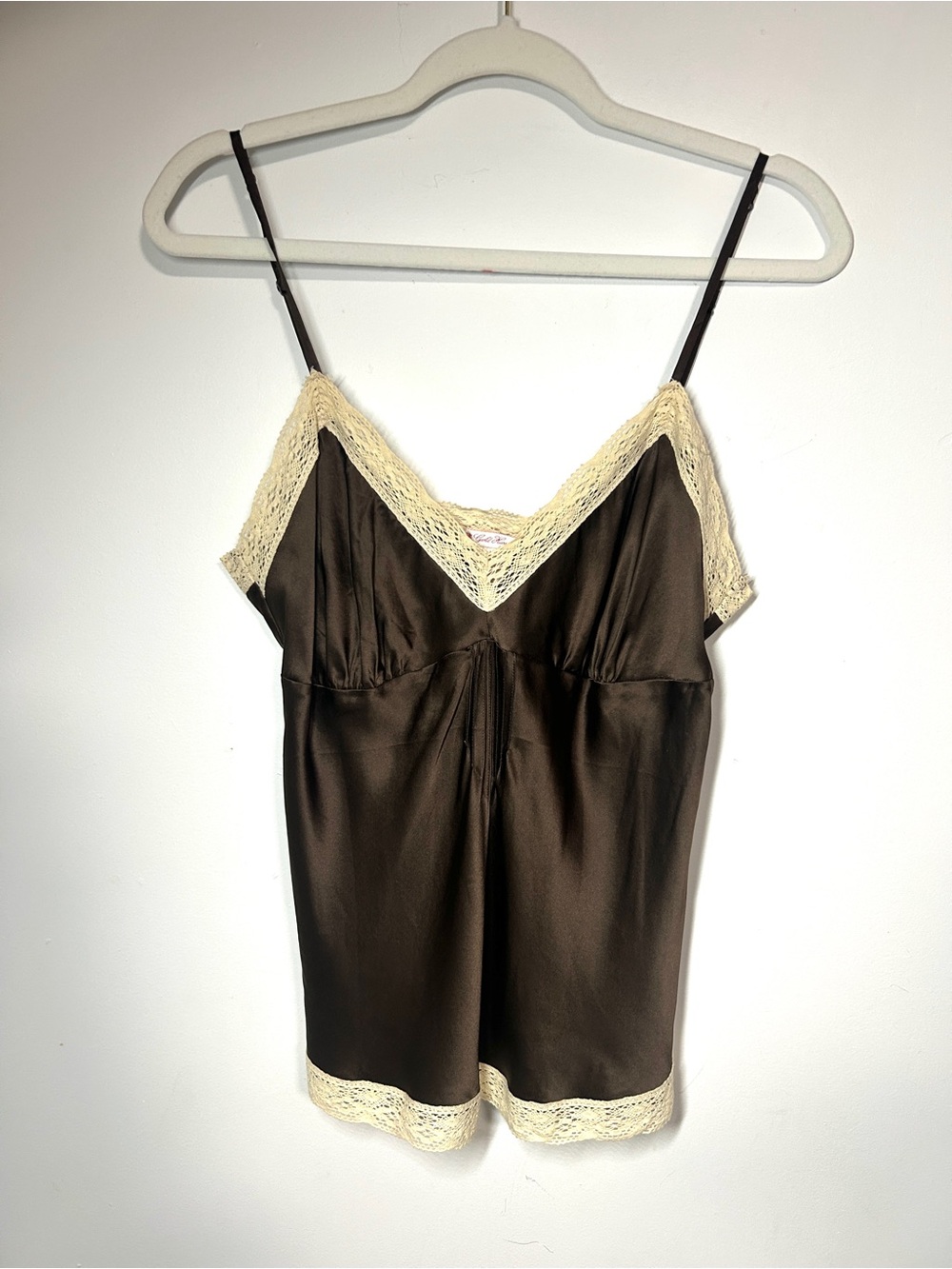 Gold Hawk 100% Silk Brown Lace Trim Camisole